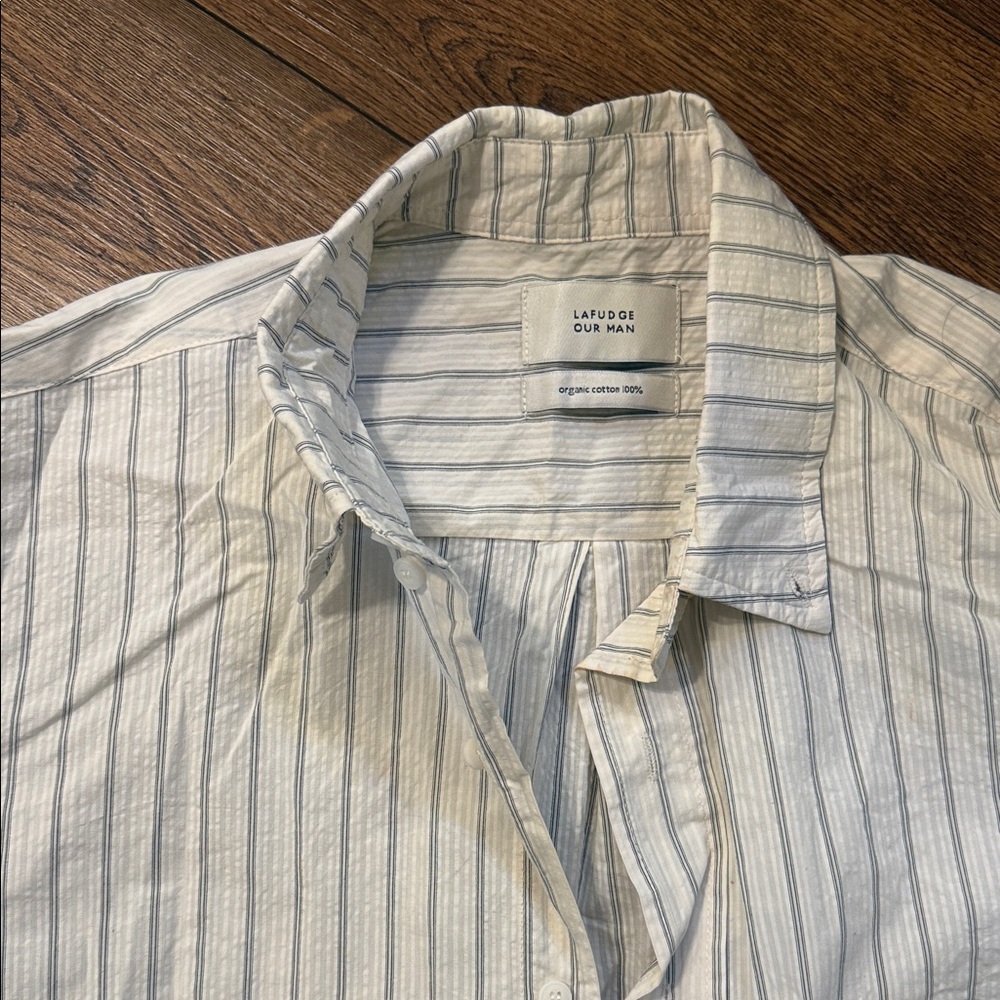 Lafudge Our Man  Striped Button-Down Shirt - oversized 100% organic cotton - Picture 2 of 4